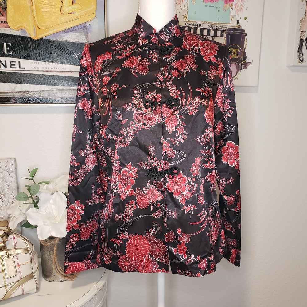 Asian Floral Print Top